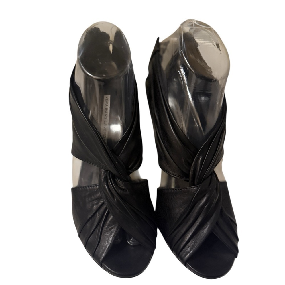 Vera Wang Lavender Heels Size 7.5 M Black Open Toe
Leather Zip Made In Italy